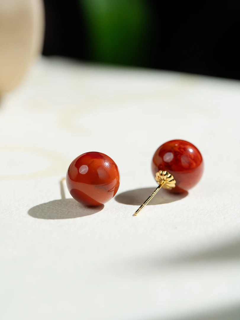 【新人福利】18k南红耳饰9m+ D2947