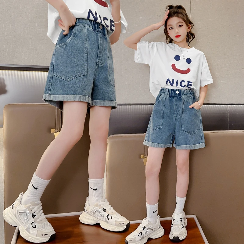 童装牛仔短裤2025夏季薄款外穿四分裤女大童宽松洋气阔腿裤子中裤