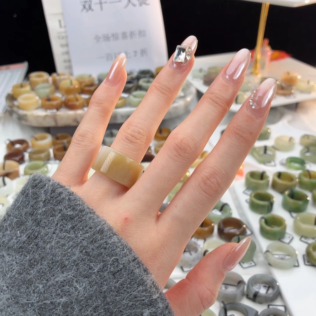 和田玉（糖玉）未镶嵌戒指z6糖白直切16.3