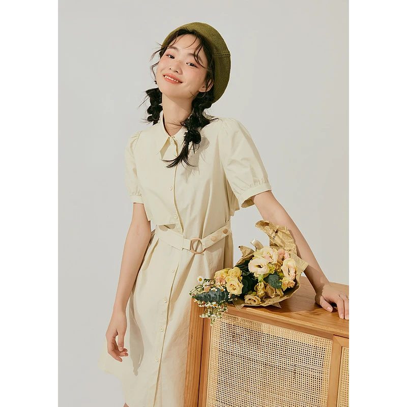 紫涵风衣式连衣裙收腰中长裙夏季衬衫领A字裙Z3Z04AS287