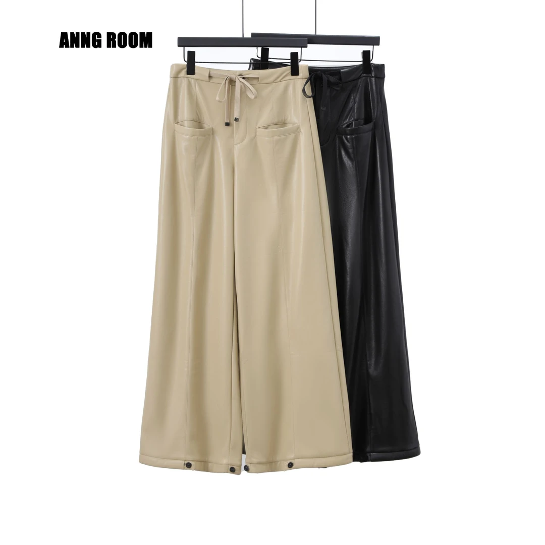 【Ann.G】A10301深圳25秋冬金晖定制奶油皮高腰显瘦休闲皮裤