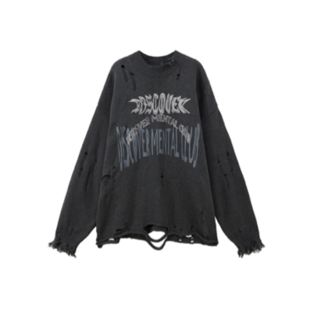 DMC 流苏破坏针织衫 黑灰色 fwtw12