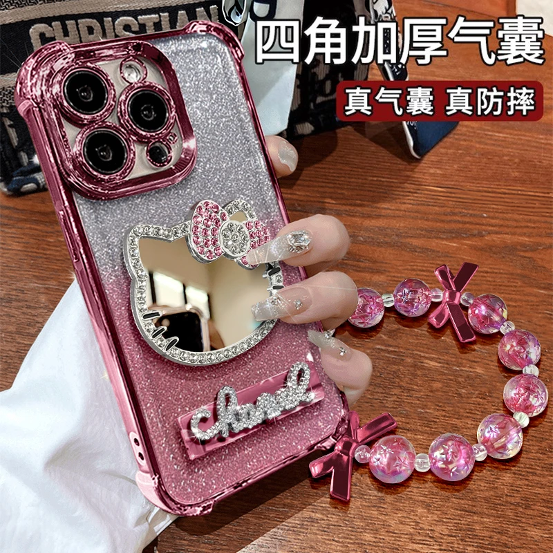 粉色KT猫镜子手机壳适用于苹果oppo华为vivo可爱电镀防摔流行女款