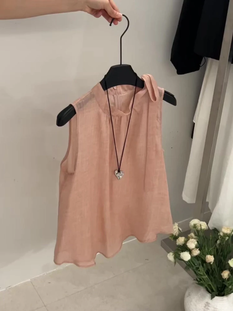 2025夏季新款无袖衬衫设计感小众上衣女凉感韩版时尚气质百搭显瘦