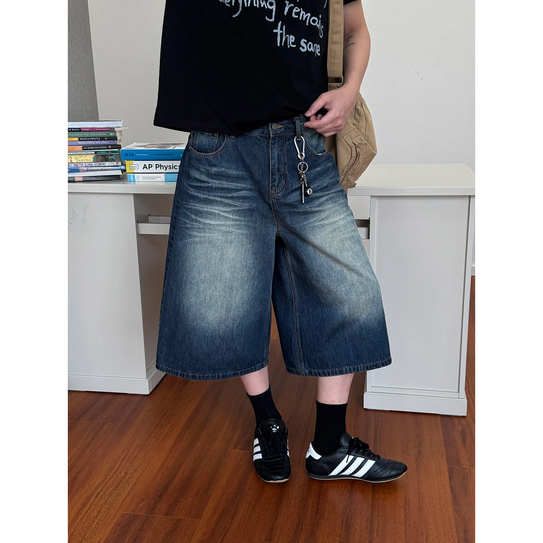 19studio WAYNEPRINCE复古水洗廓形七分裤日常百搭阔腿牛仔裤短裤