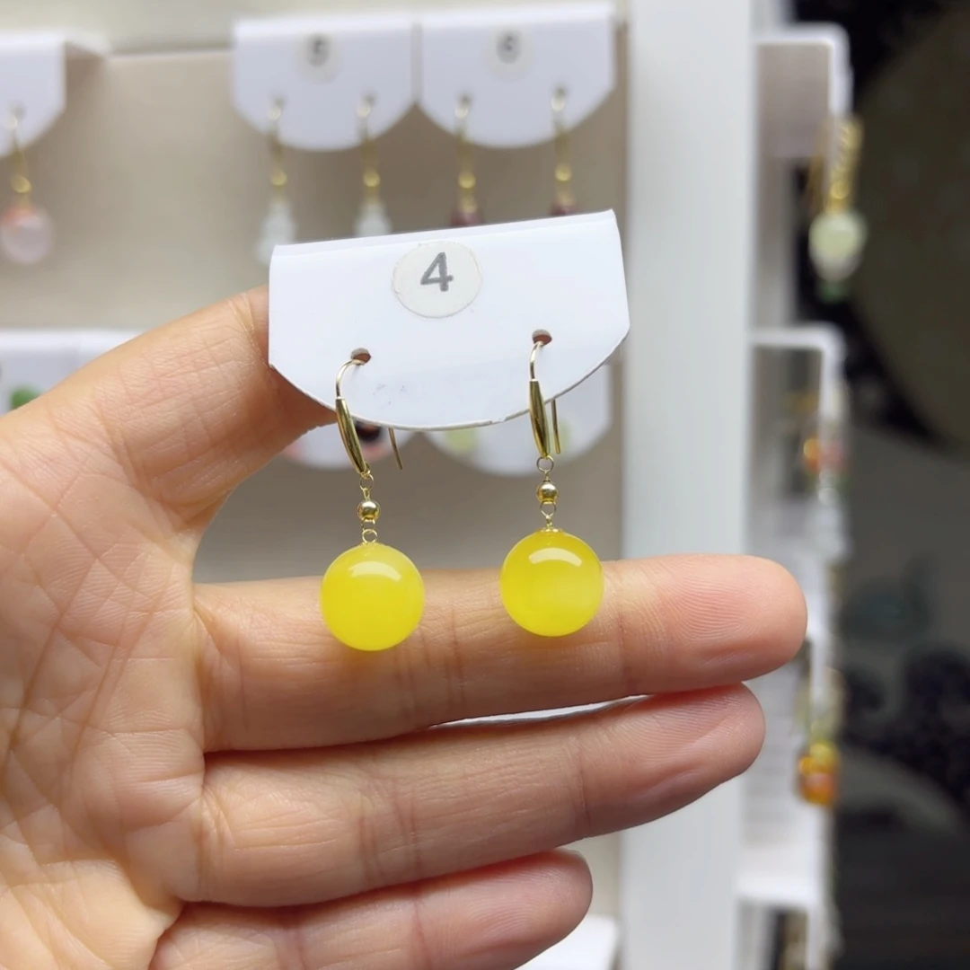 蜜蜡18K金镶嵌耳饰