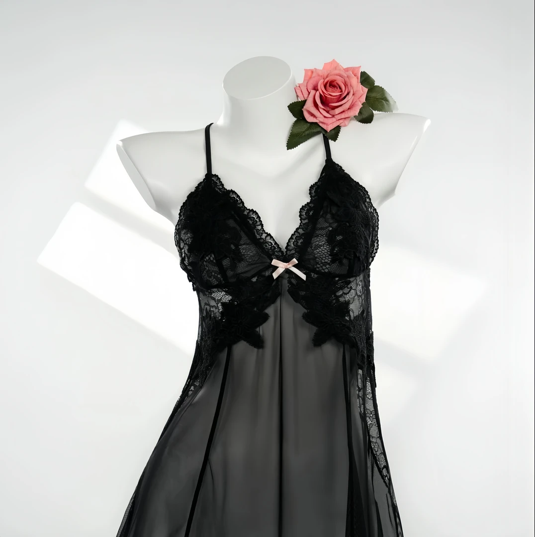 【80-200斤】大码新款蕾丝仙女镂空蝴蝶结显瘦睡裙 1899