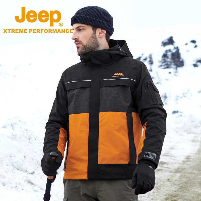 Jeep吉普防水冲锋衣男三合一防寒服摇粒绒内胆可拆秋装防风雨外套
