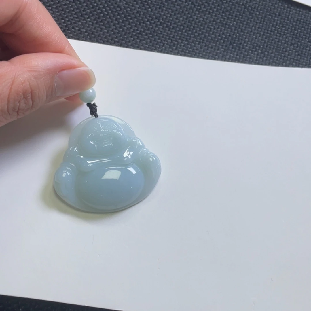 【闪购商品】翡翠颈饰银S925镶嵌淡蓝底大肚佛