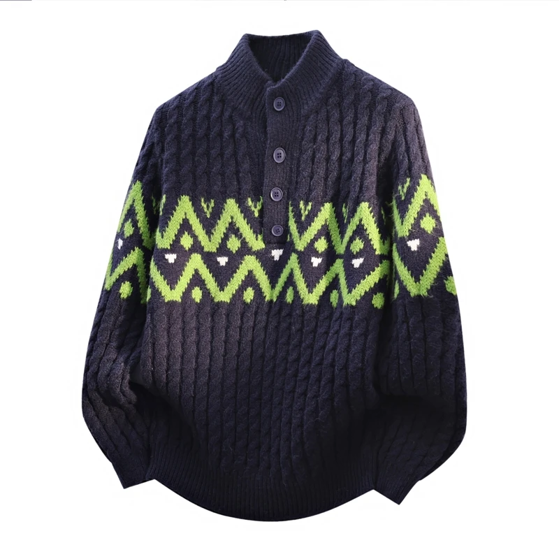 复古立领毛衣男2025秋冬新款青少年男装美式慵懒风百搭宽松针织衫