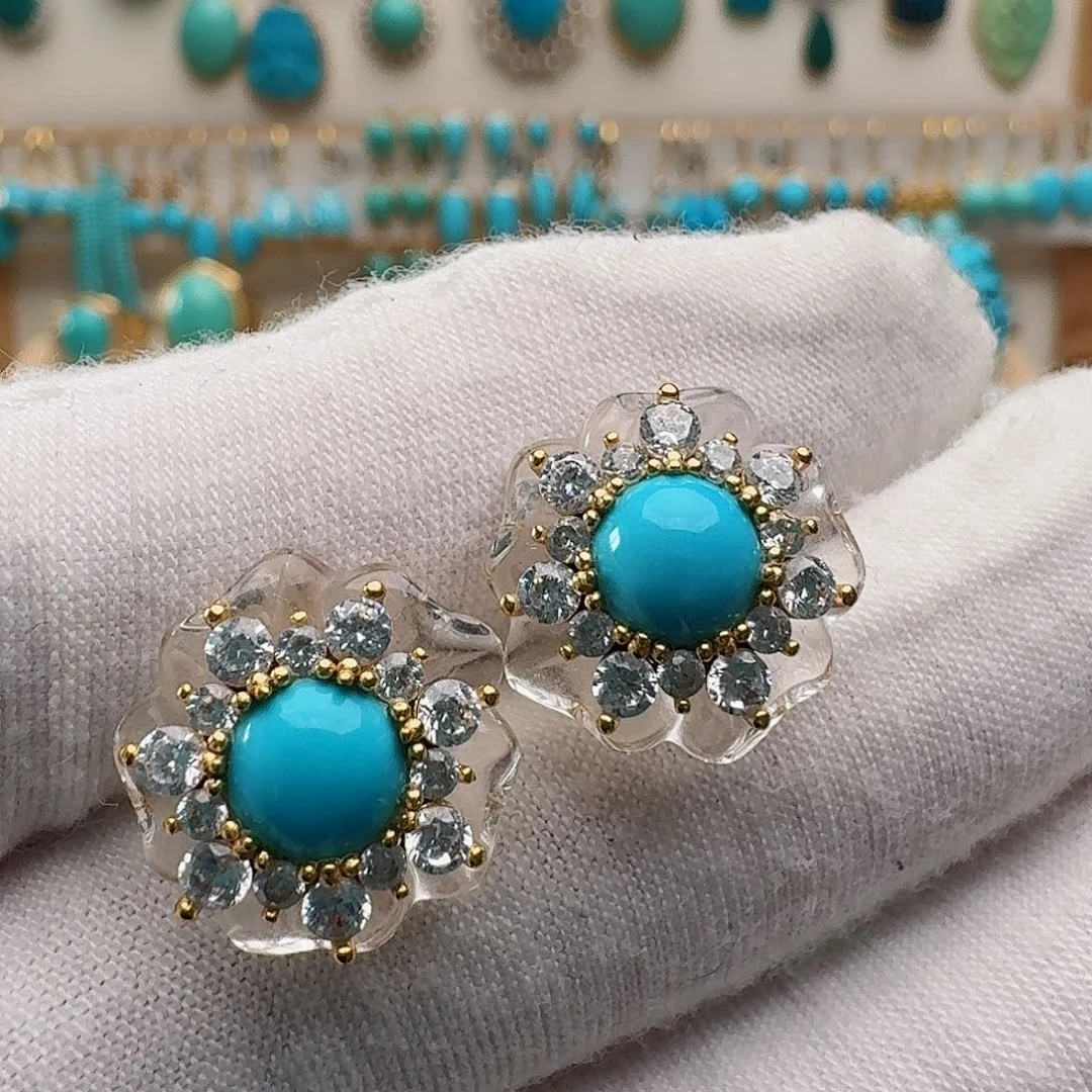 绿松石未镶嵌耳饰