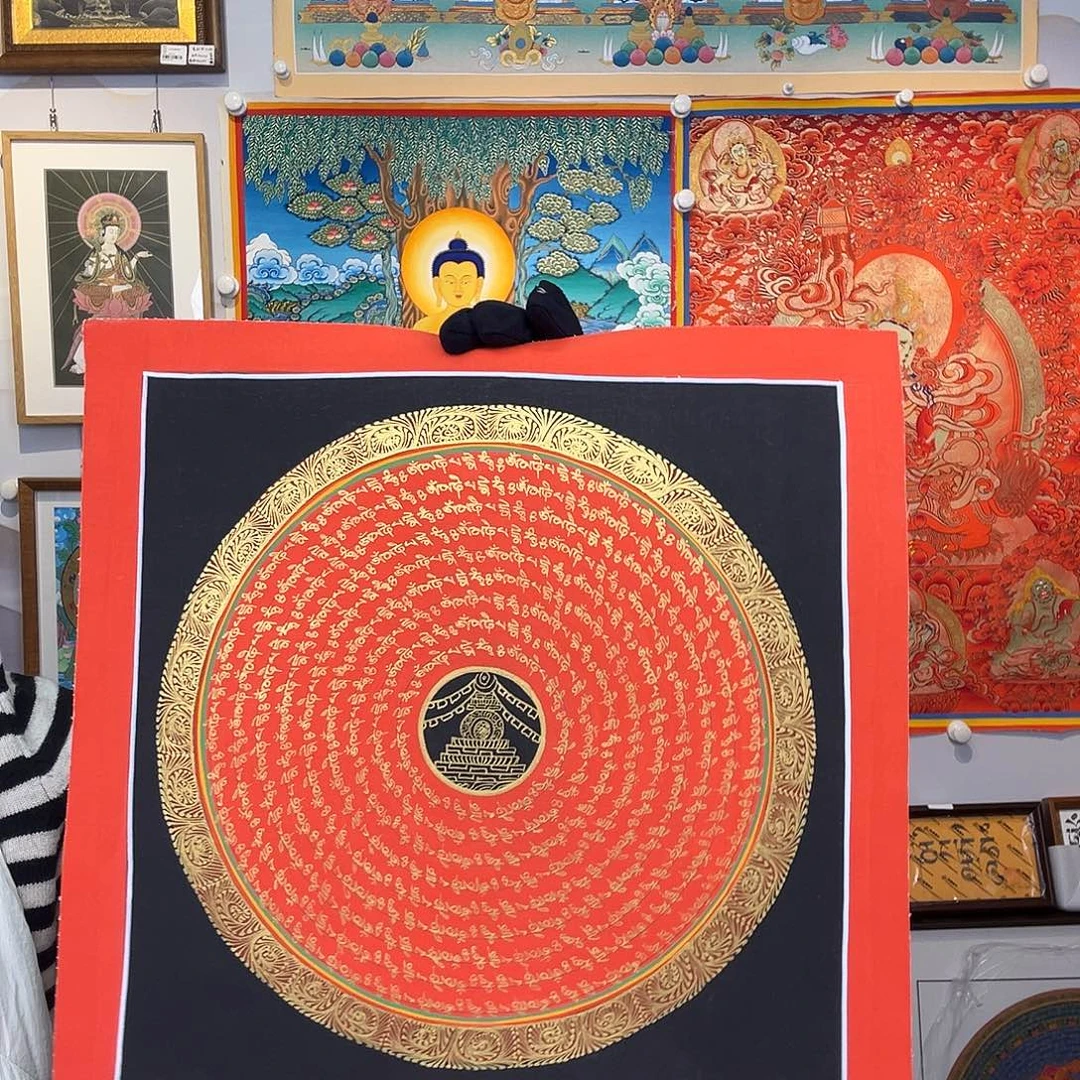 装裱画纯手绘唐卡30厘米左右六字真言