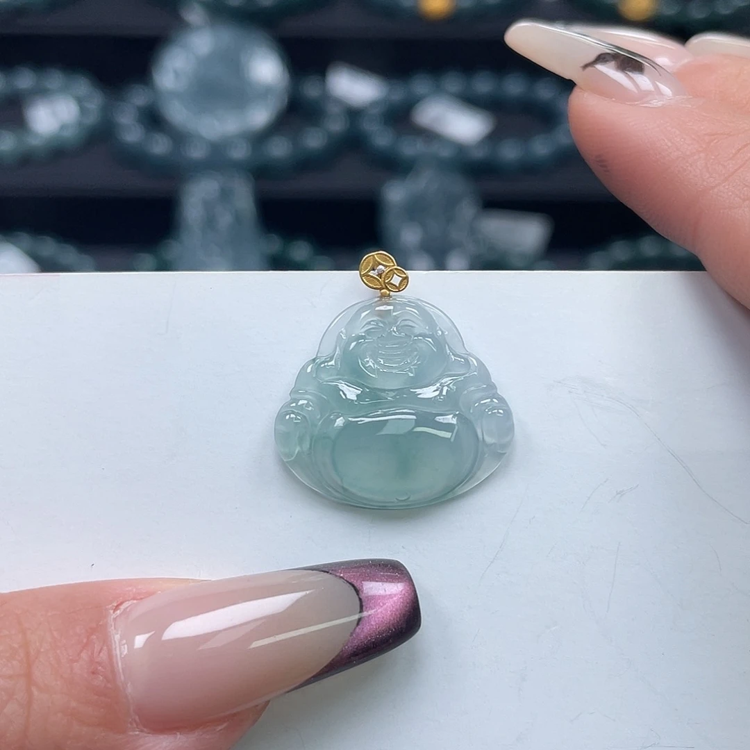 翡翠18K金镶嵌吊坠(不含链)