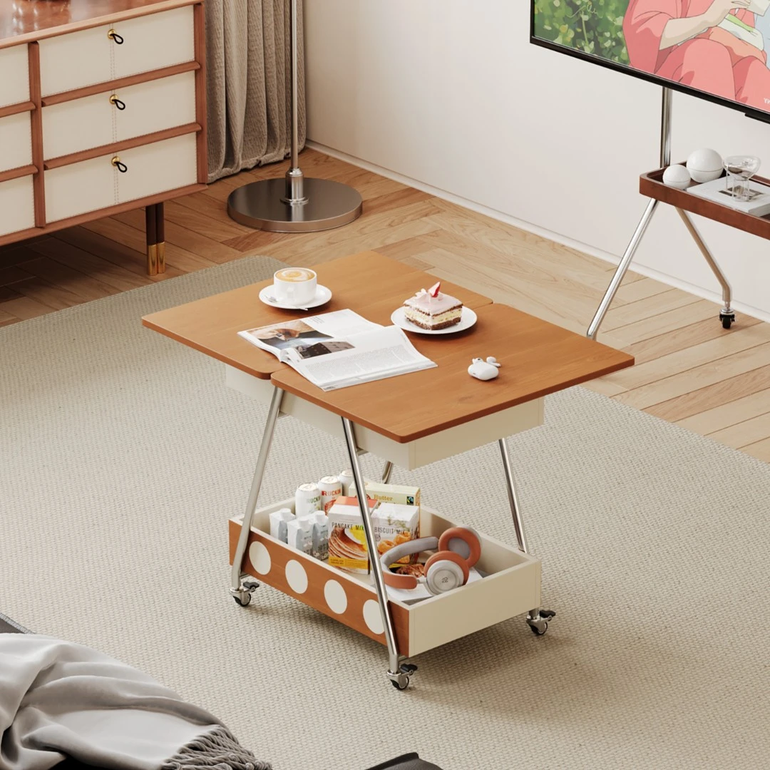 威展简约中古风实木小推车沙发边几可移动茶几网红客厅小边几