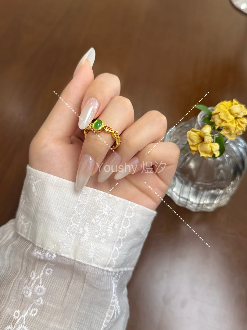 合金铅玻璃戒指 “望春水”镀金色花丝凤华活口戒指复古宫廷风格