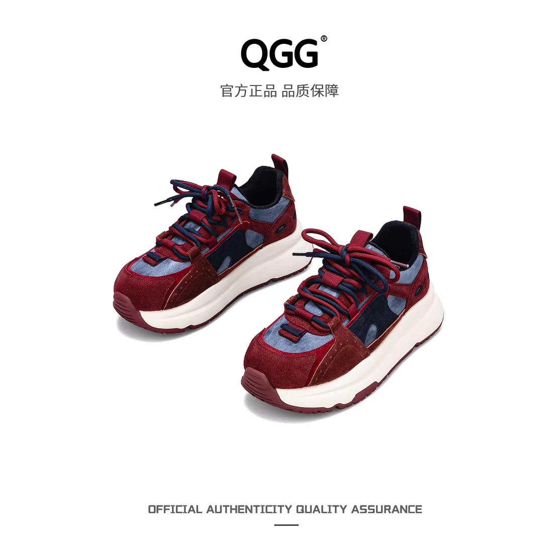 【QGG】25新款真皮时尚休闲鞋撞色搭配阿甘鞋百搭复古运动鞋Q1205