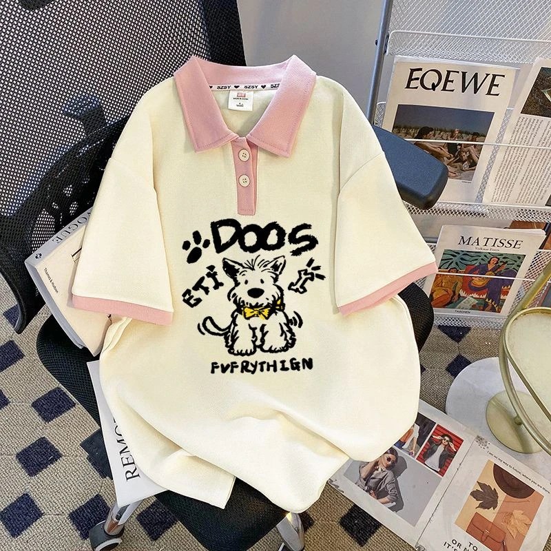 2025年印花韩版潮翻领上衣女装大码多巴胺风格禅意出游服装女秋装