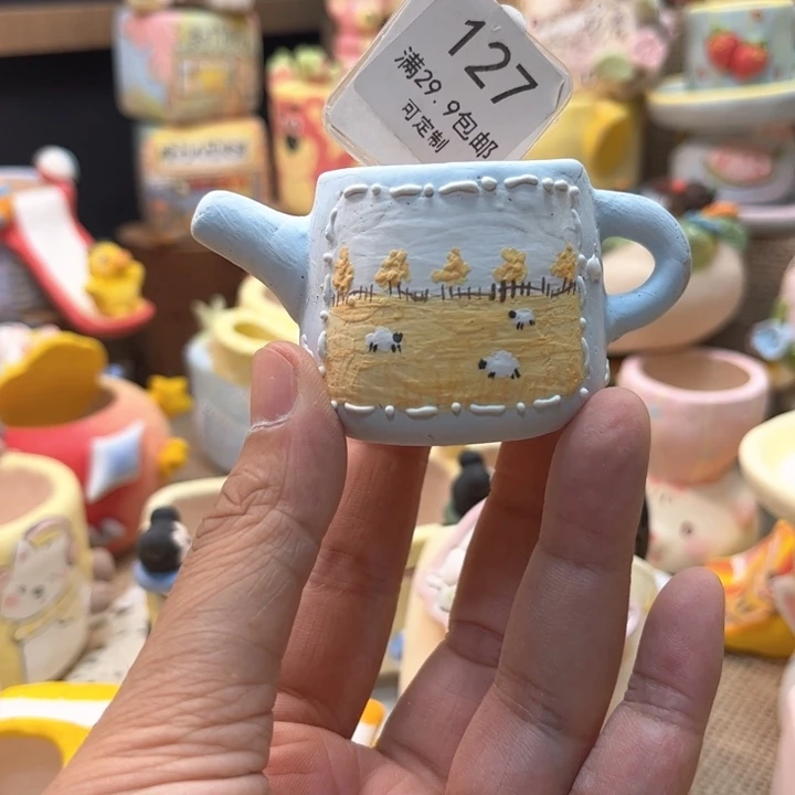 127茶壶风景手绘花盆