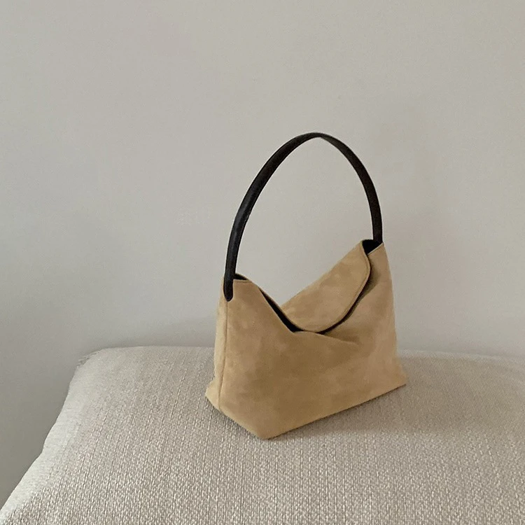 女包包2025秋冬新款绒面单肩包女复古拼接手提包时尚百搭腋下包