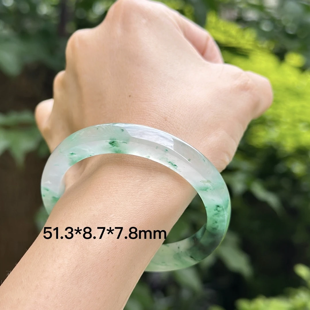 纯天然原石原色天然非洲翠独龙玉高冰玻璃种飘花手镯玉镯带证书