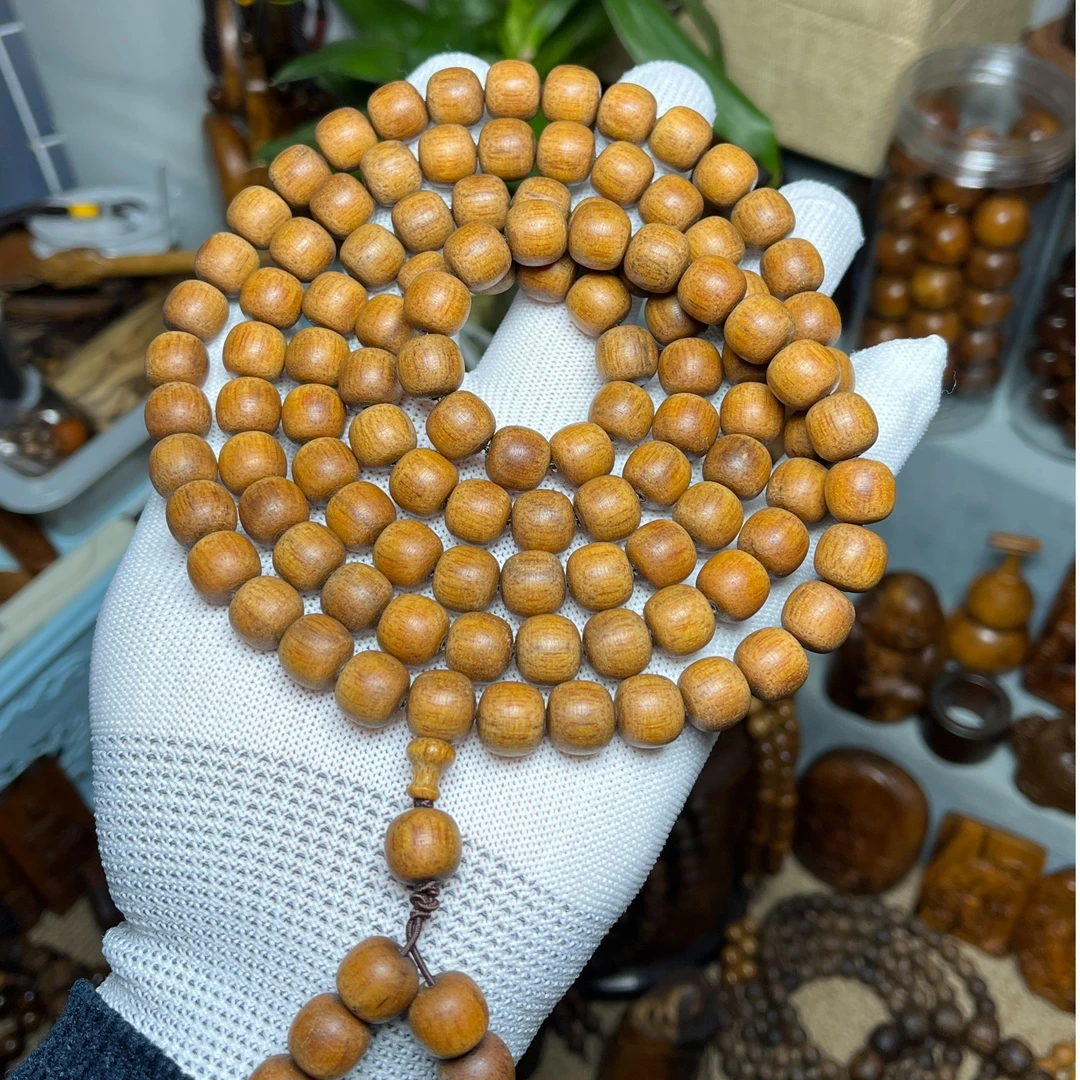精选印尼贡木1011黄年糕老型珠108颗手串花果香玉化满透光念珠