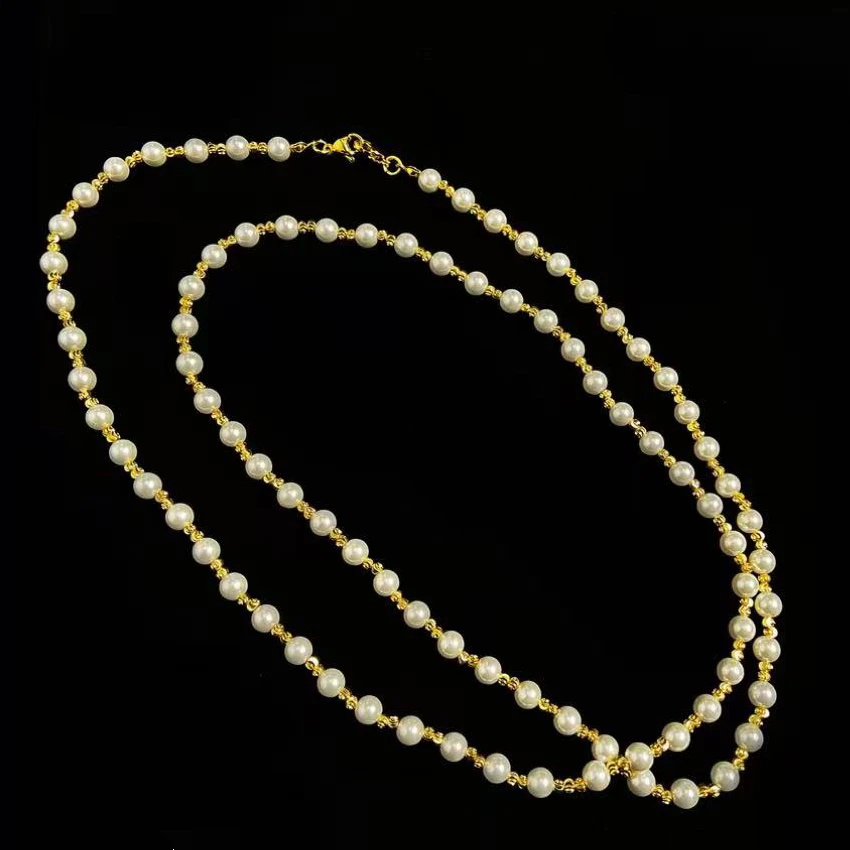 合金仿珍珠项链 新中式小香风项链不规则气质轻奢小众毛衣链百搭