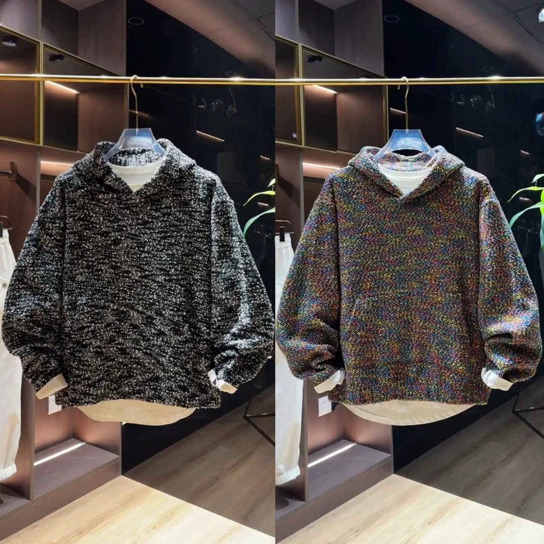 秋季新款高档编织小香风连帽卫衣男轻奢时尚宽松百搭舒适长袖上衣