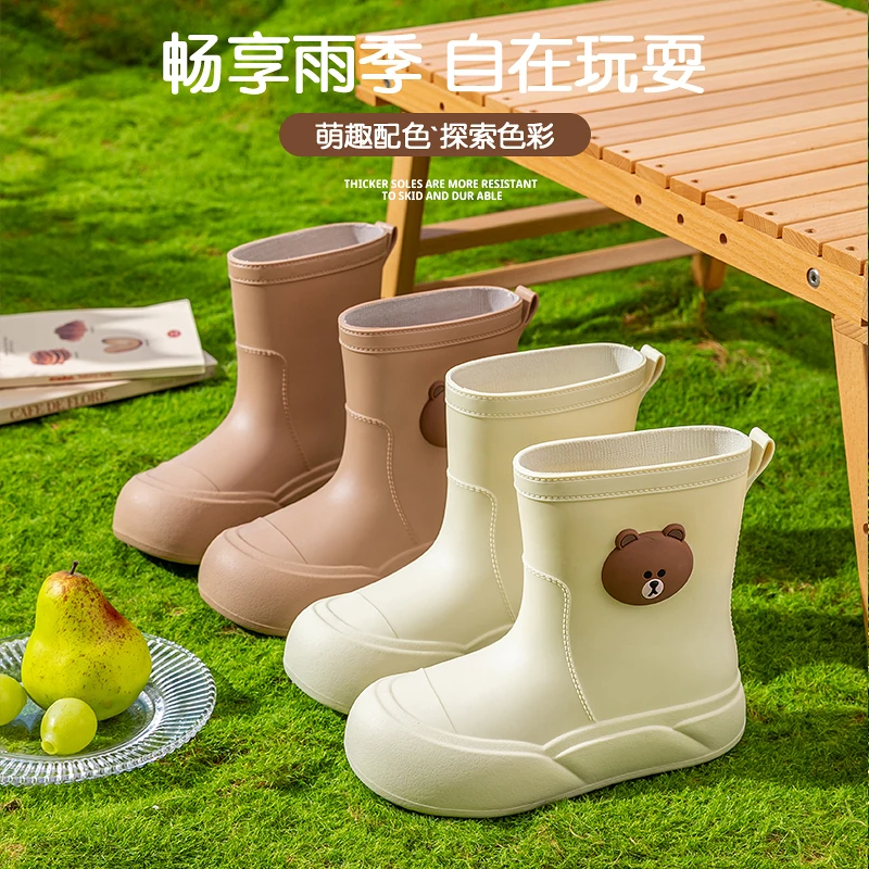 雨鞋女款2025新款爆款熊头中筒成人雨靴户外防水防滑加厚水鞋胶鞋