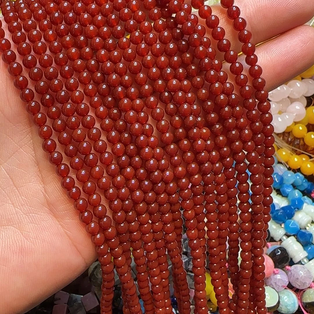 玛瑙/玉髓未镶嵌珠宝半成品红玛瑙一条4mm