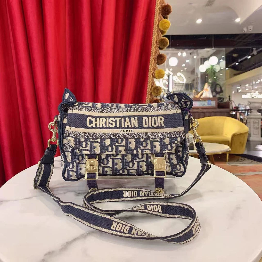 95新 DIOR/迪奥 GGS迪奥邮差小号蓝色老花金扣帆布单64608107