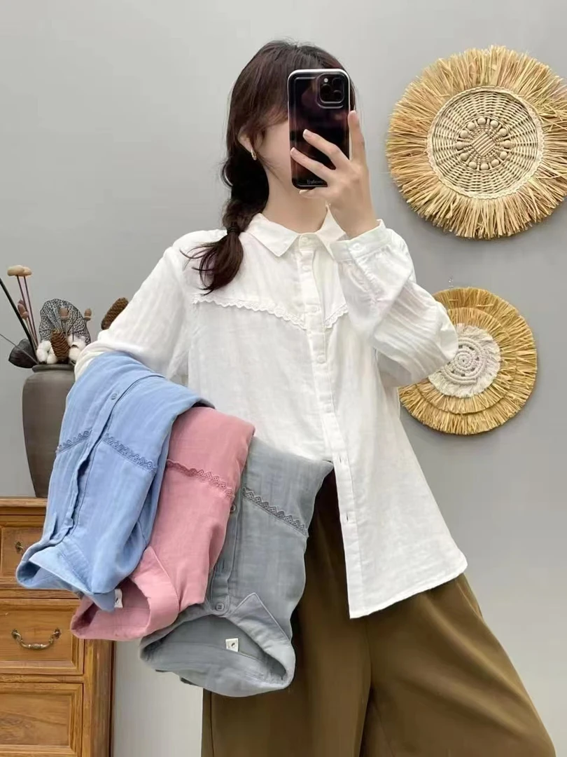文艺范棉麻翻领衬衫