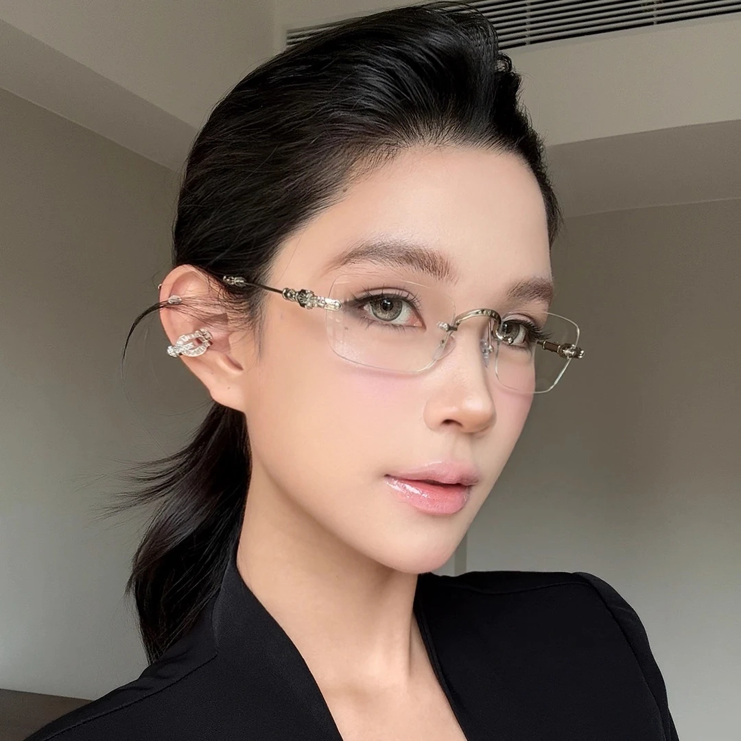 弗瑞姆眼镜重工克罗ins网红高级感防蓝光高档眼镜无边框方框161