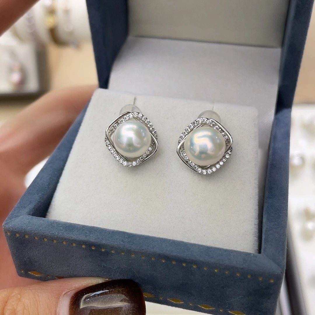淡水珍珠耳饰银S925镶嵌