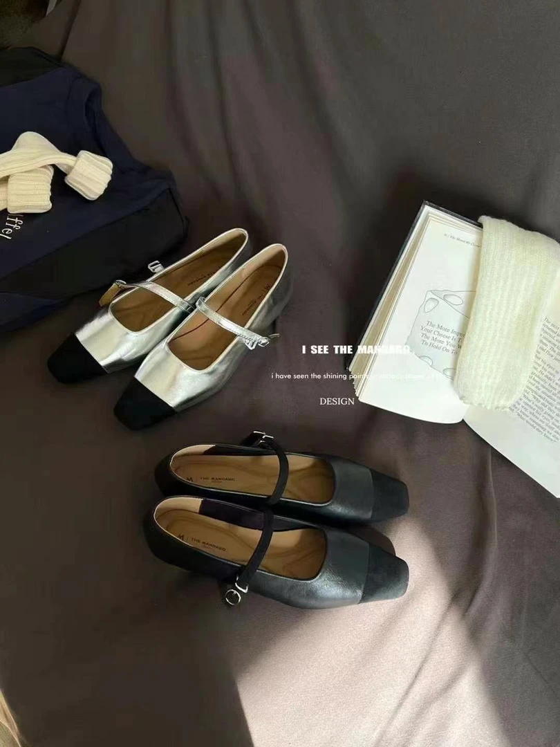 福秒 撞色款！方头玛丽珍单鞋（XZ696-1#）爱唯依