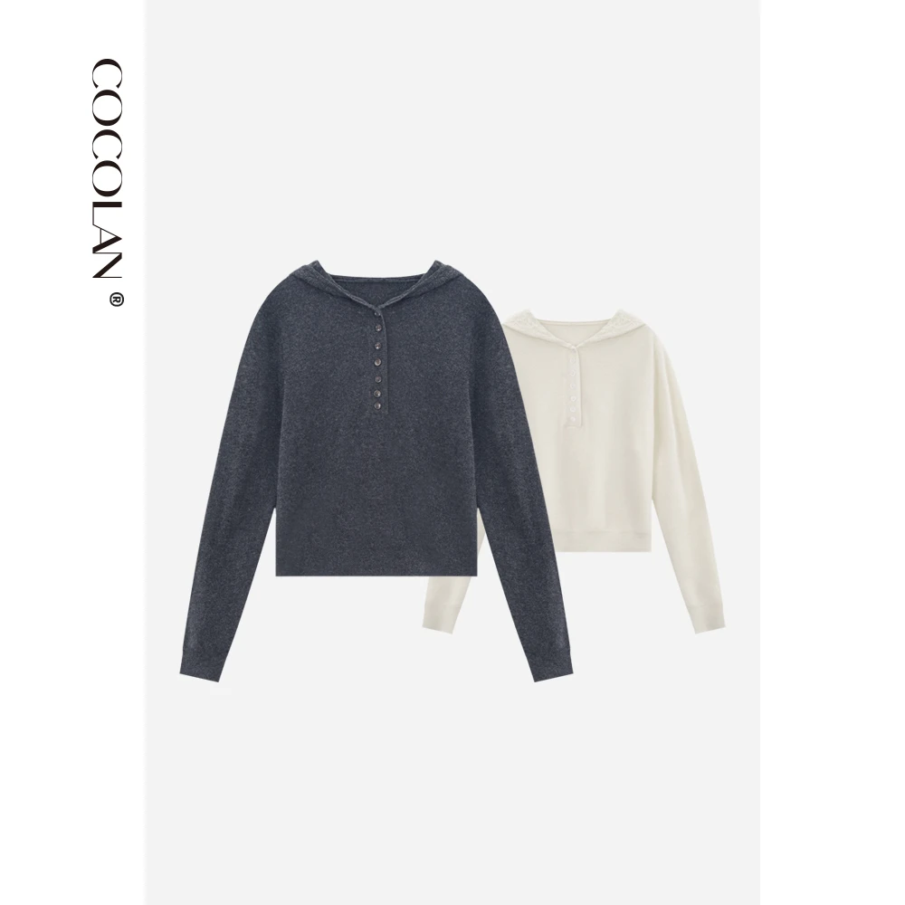 COCOLAN【琉璃】100羊毛纯色毛衣女连帽针织卫衣CL6MY1105