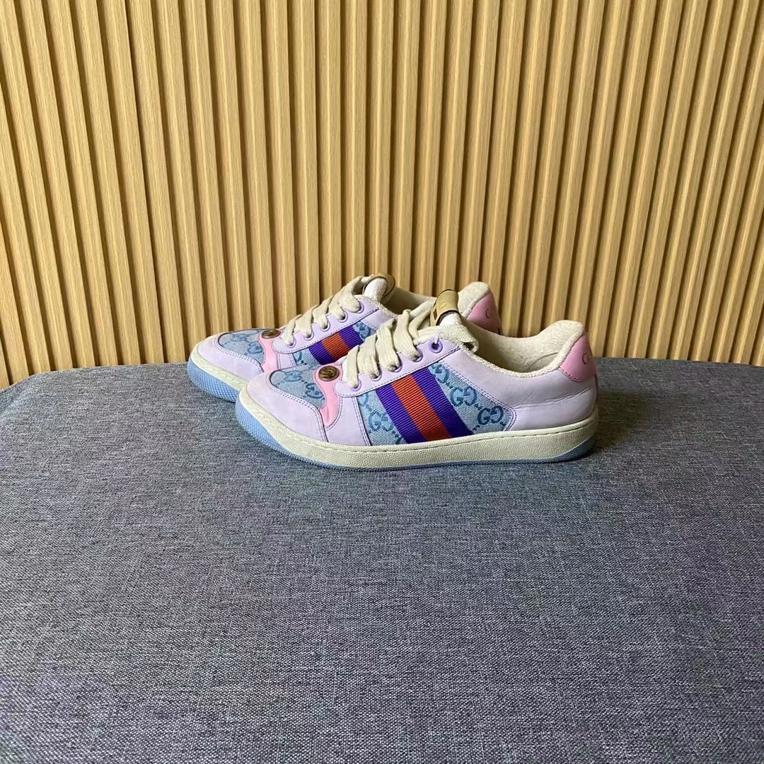 95新 GUCCI/古驰 古驰粉蓝配色休闲鞋/37码/0780019