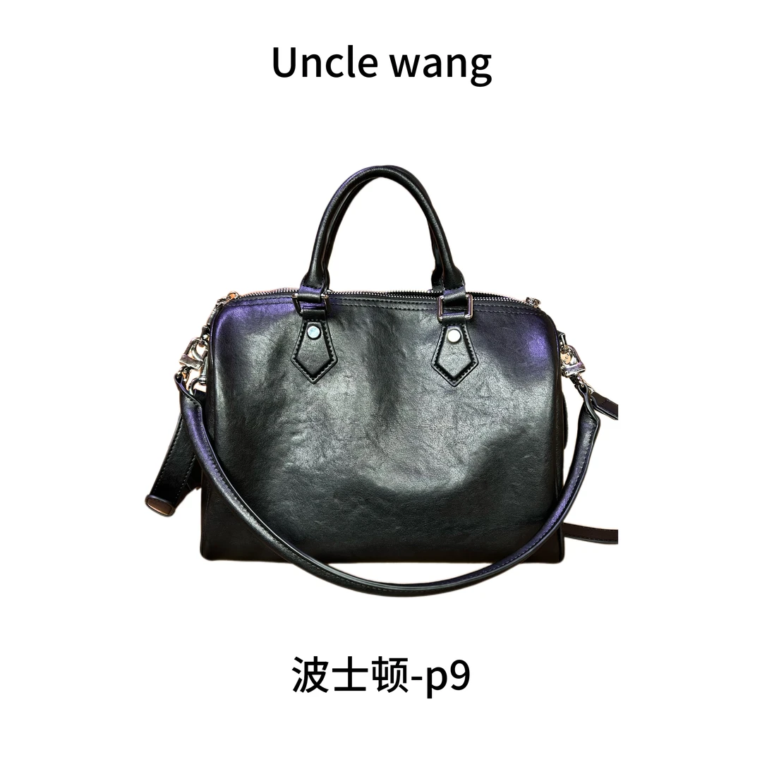 【UNCLE WANG】P9波士顿枕头包进口植鞣牛皮手提斜挎单肩包