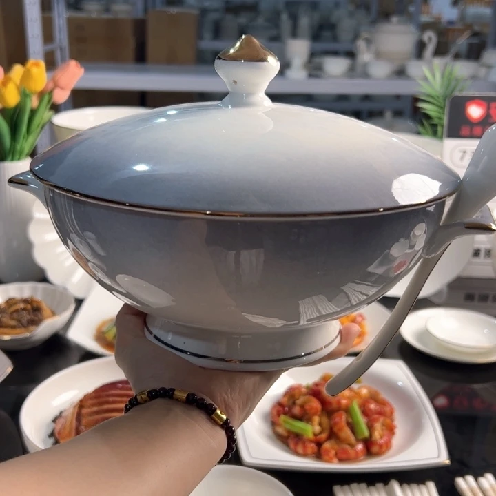 45%以上骨粉骨瓷渐变灰汤煲1个