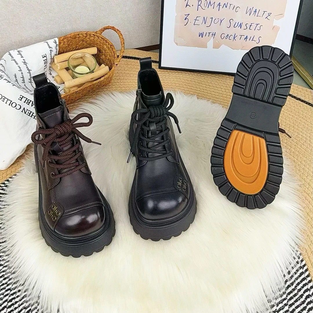 厚底马丁靴女2025秋冬季新款时尚百搭加绒保暖棉鞋英伦风显瘦短靴