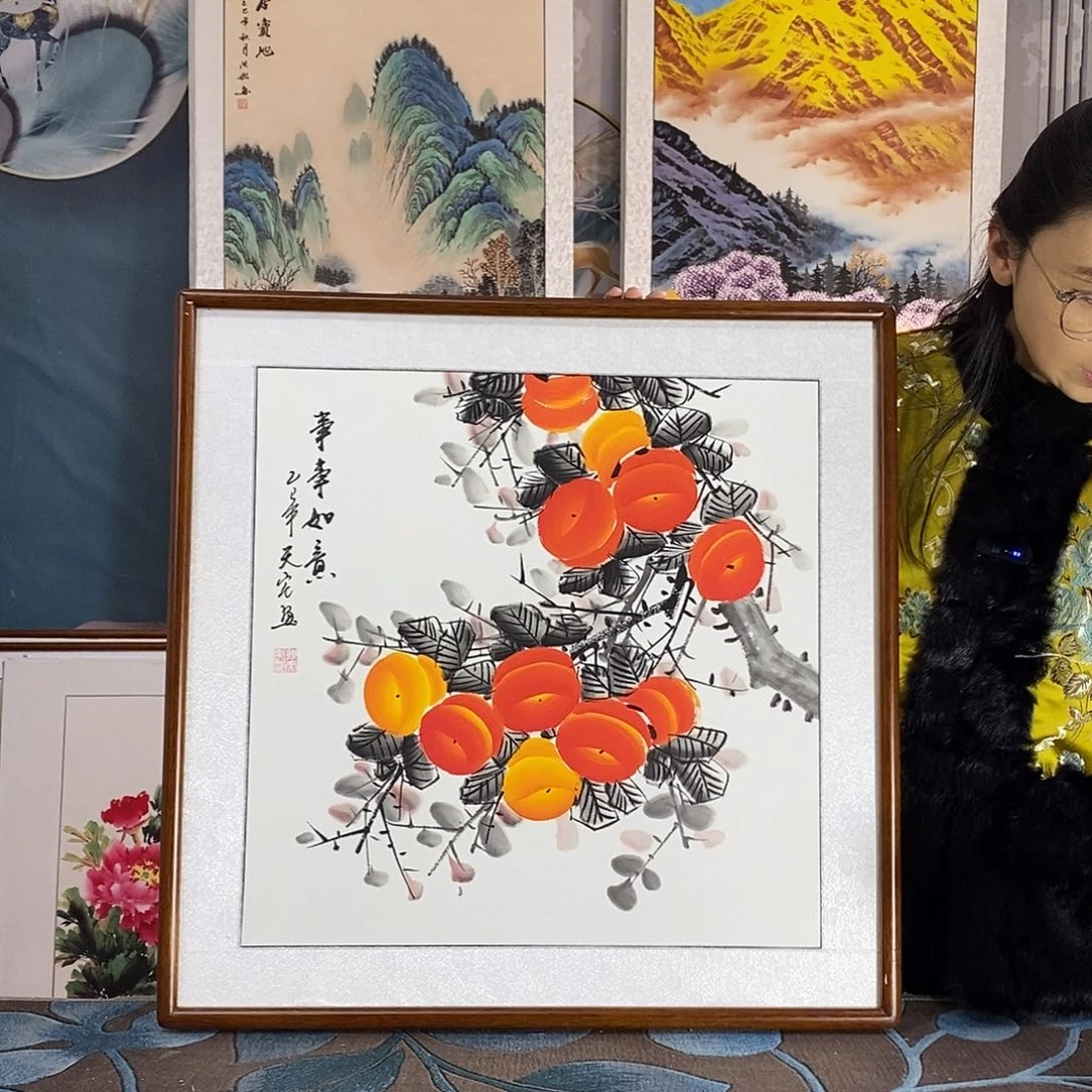 国画手写手绘国画作品带框包邮62✖️62