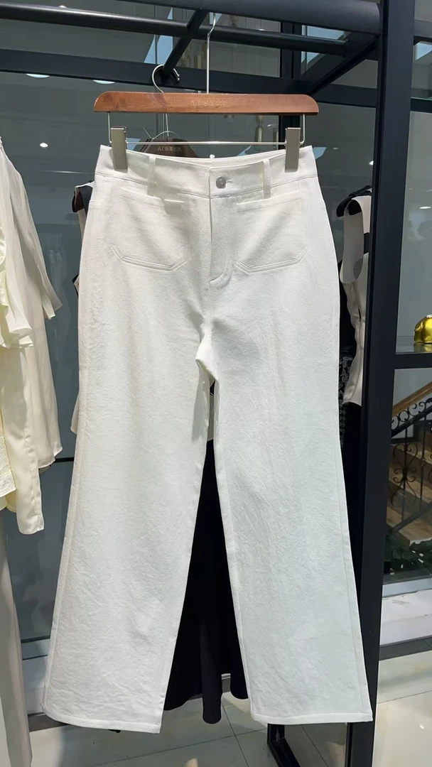 【曼】裤长105，2025新款白色老钱风前口袋直筒显瘦薄款裤子-6603