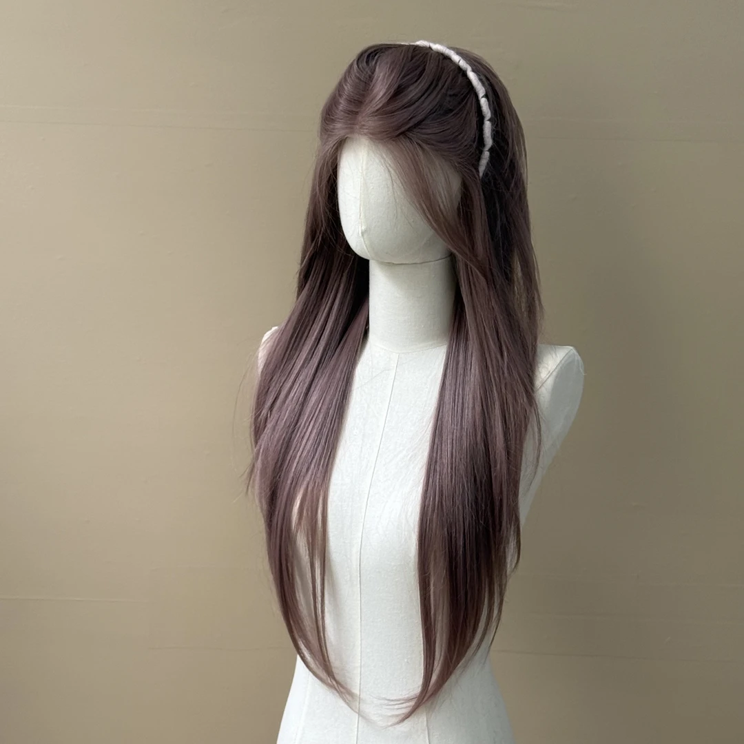 飞机专属粉棕色破碎高层次进口丝70厘米直发蕾丝假发