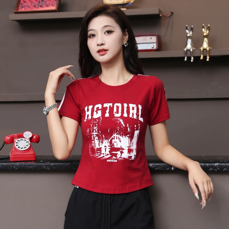 广场舞上衣单件女款夏季运动休闲百搭短袖T恤修身显瘦健身跑步服