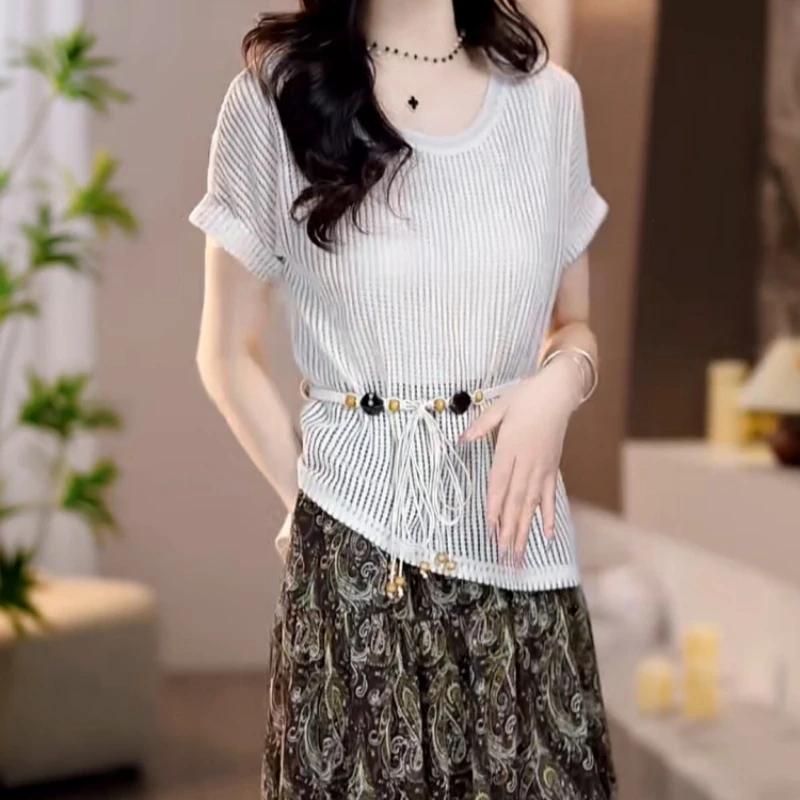 2025春夏新款时尚优雅温柔风编织罩衫+复古文艺感花纹连衣裙套装