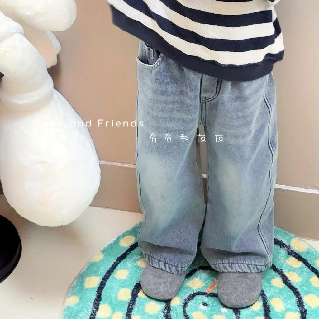 有有家·高品质儿童韩版水洗超百搭直筒加绒加厚休闲软牛仔裤328