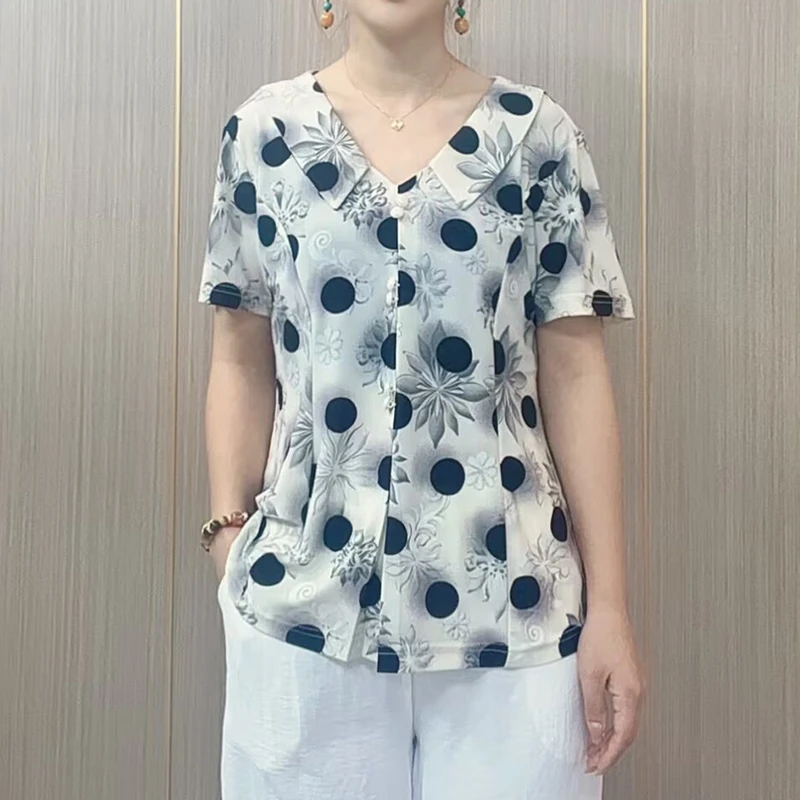 【菲云】2025新款妈妈装夏季气质短袖T恤上衣中老年洋气打底衫