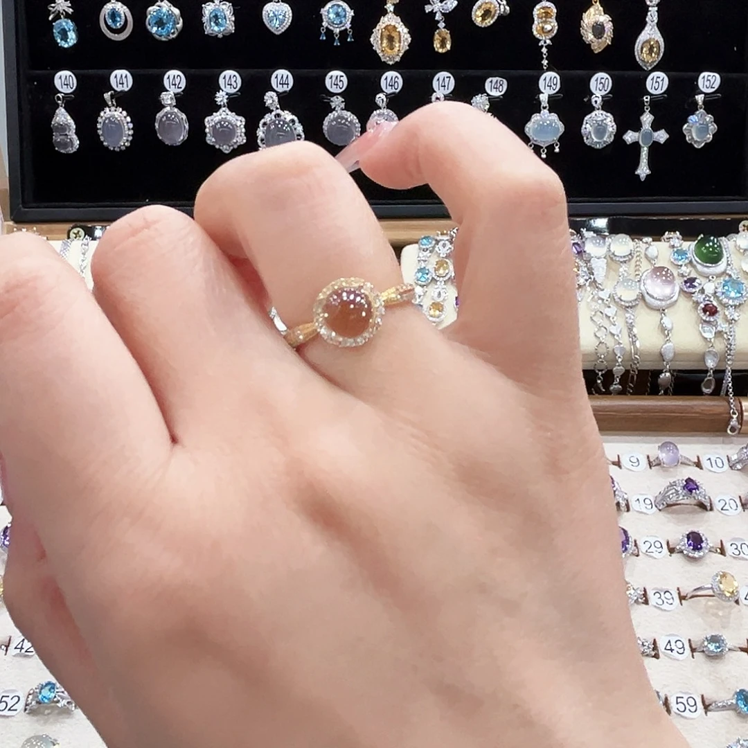 @***鸭黄晶戒指银S925镶嵌