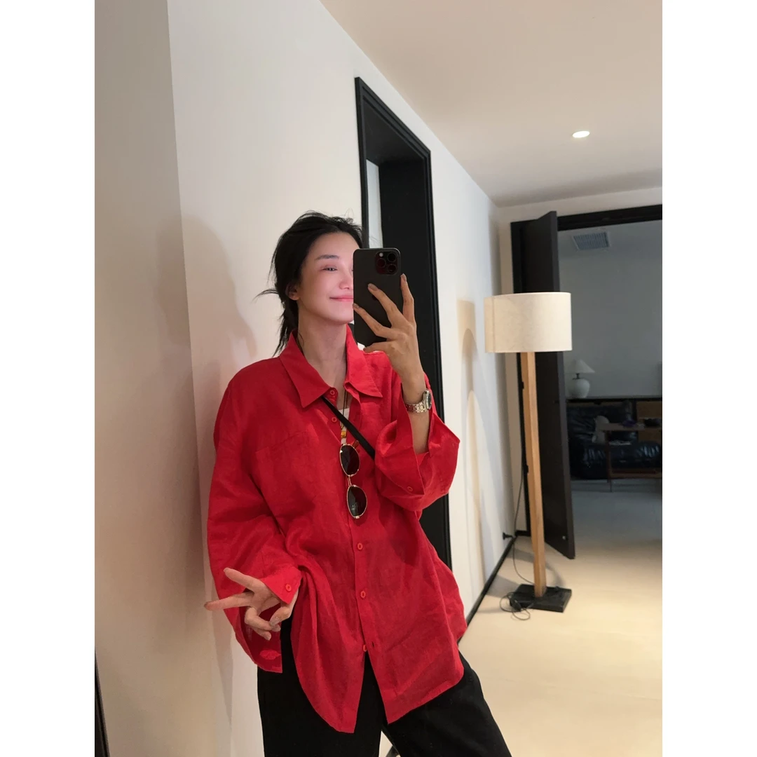 ［REVAN SUN］-大骨架穿搭 漫花100%亚麻衬衫25070（推荐冷水手洗）