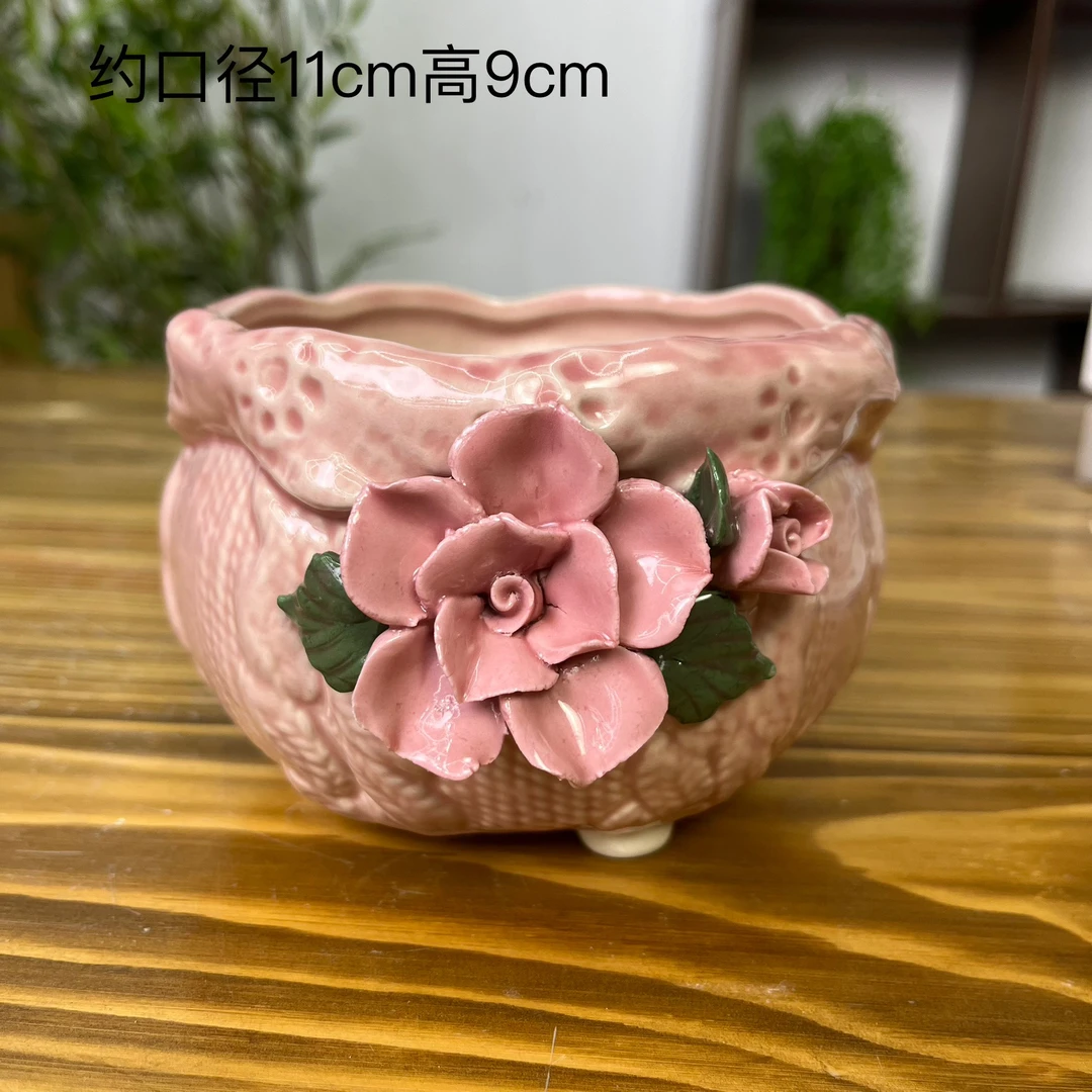 粉色手工拈花多肉花盆陶瓷小清新风小号盆桃蛋拇指肉肉盆