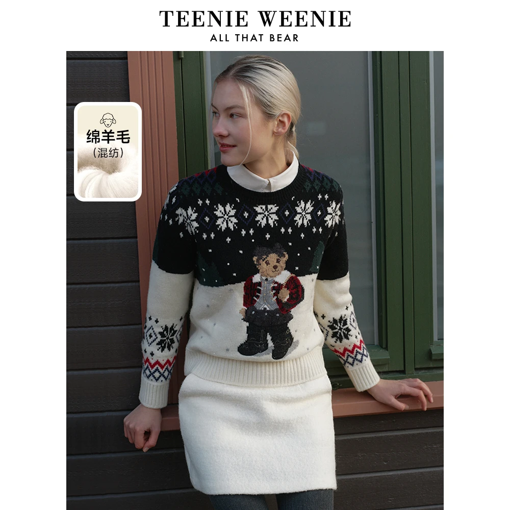 TeenieWeenie24冬季新款圣诞氛围感提花慵懒针织毛衣TTKW244C01P